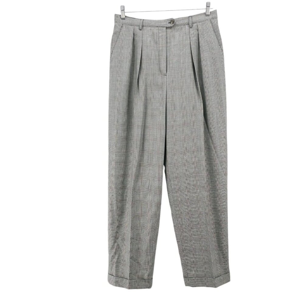 LRL Ralph Lauren Houndstooth Plaid Pants Fully Lined Pleated 100% Wool Size 14